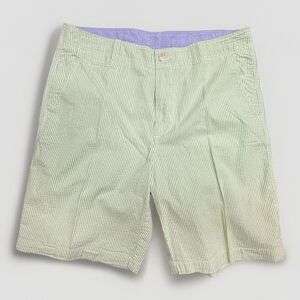 Cremieux Mens 36 Nantucket Seersucker Green Stripe Golf Chino Shorts Hip Pocket